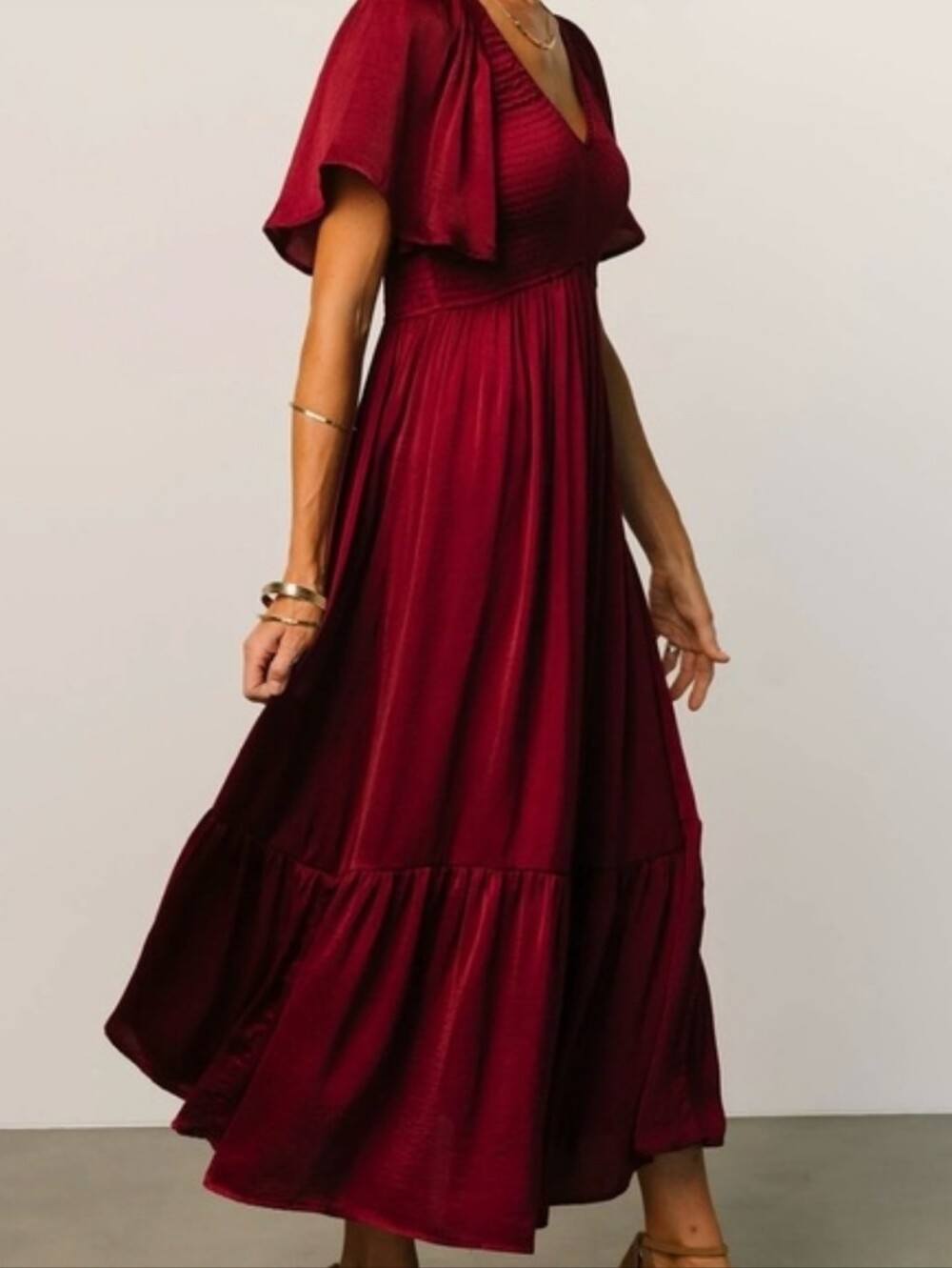 NWT Baltic Born Lovell Smocked Midi Dress Wine Red Size M - Picture 4 of 10